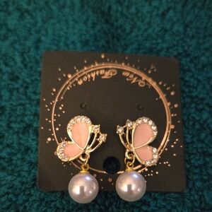 Elegant Pink and Gold Butterfly Earrings